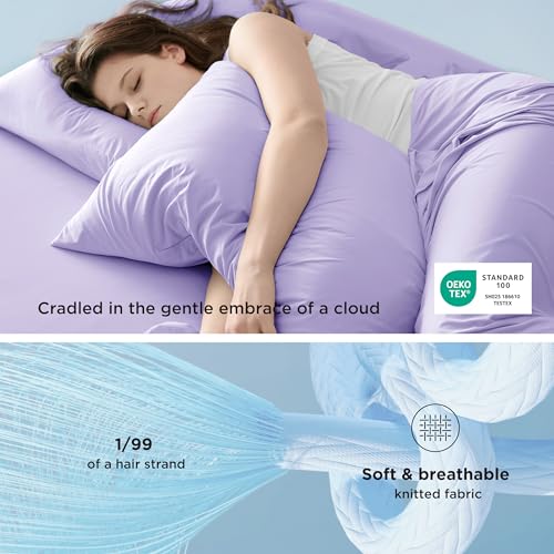 Image of Bedsure Cooling Sheets Queen Size, Hot Sleeper Bed Sheets, Up to 18 Inches | Chill Cool Bed Sheet, Deep Pocket, Soft & Breathable Queen Sheet Set, 4 Pieces, Purple
