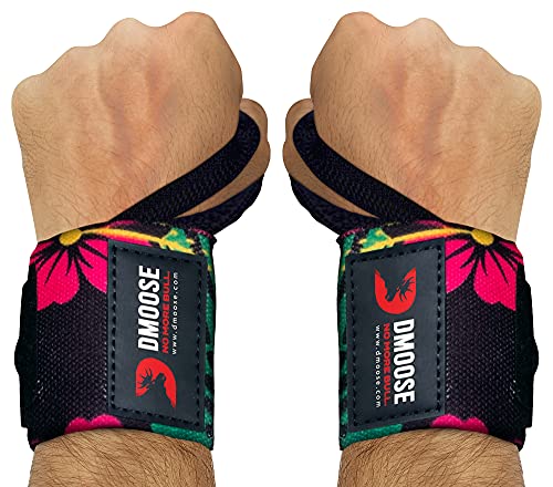 DMoose Gym Wrist Straps for Men 12 and 18 Inches Thumb Loops with Wrist Support for Workouts Powerlifting Wrist Straps for Weight Lifting Men and Women Aloha Black