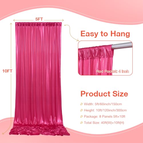 Image of 40x10 ft Wrinkle Free Hot Pink Sequin Backdrop Curtain for Parties-Thick Not Fall-Off Glitter Fuchsia Backdrop Drapes-8 Panels 5x10ft Shimmer Photo Back Drop Cloth for Wedding Birthday Photography
