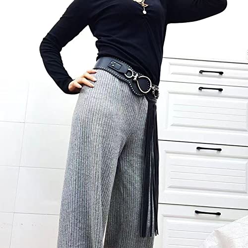 Women Tassel Fringe Skirt Belt Punk Waist Dress Belt Vintage PU Leather Waistband Rocker Dance Performance Costume3