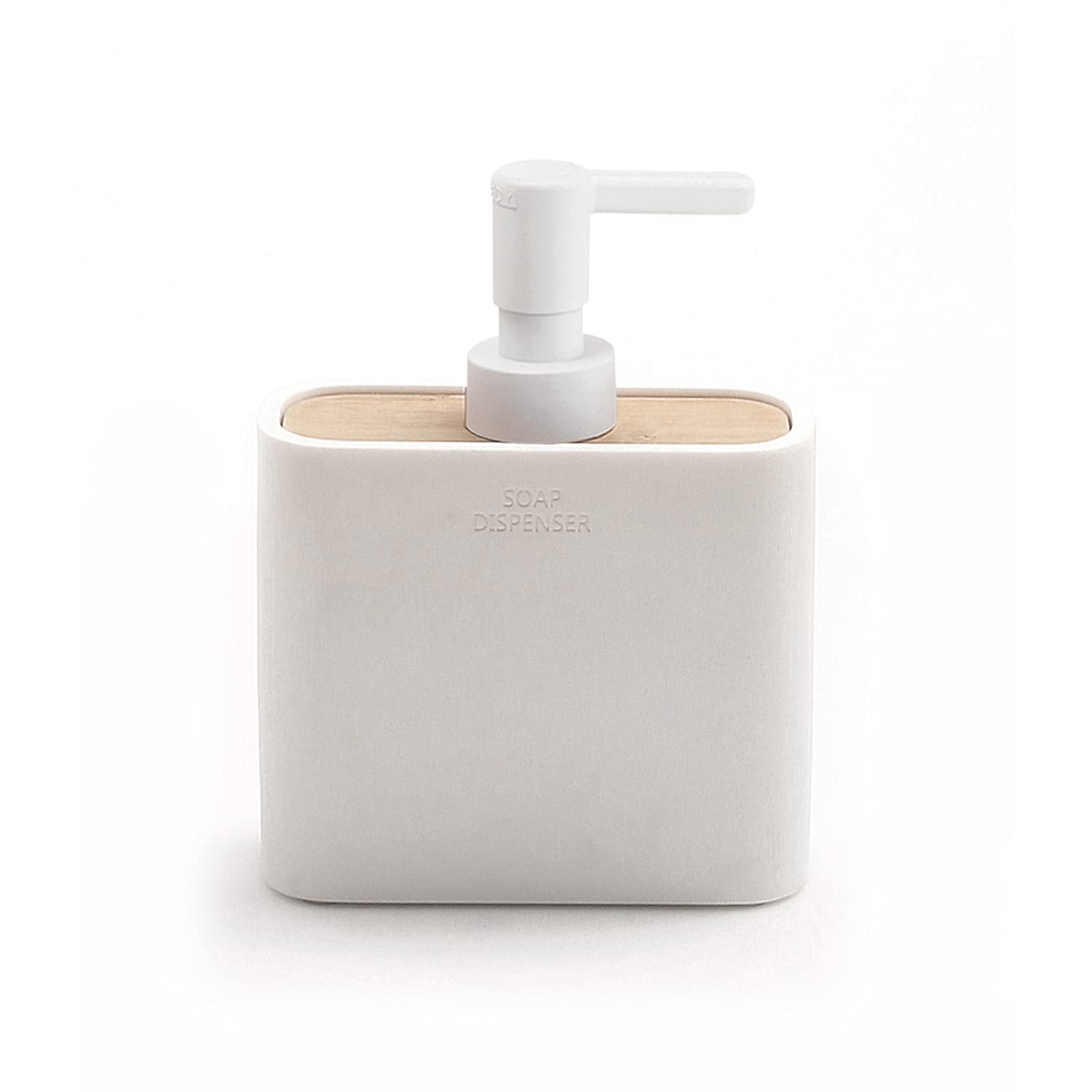 Gedy Melbourne Dosasapone, Misure e Peso: 15,7X12,8X5,6 CM & 0,498 kg, Dispenser Sapone Bagno in resine, Finitura Bianco e bambù, Design R&S, 2 Anni di Garanzia, Faggio, Unica