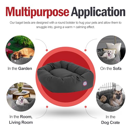 Image of Majestic Pet 52 Inch Bagel Calming Dog Bed Washable - Cozy Soft Round Dog Bed with Spine Support for Dogs to Rest Their Head - Fluffy Donut Puppy Mat 52x35x11 (Inch) X-Large - Gray