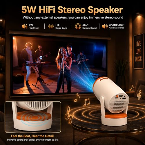 Image of TECHNOVIEW Smart Mini Projector 1080p and 4k Support, Electronic Focus, Auto Keystone, Android, H723 Processor, WiFi 6, Bluetooth, 180 Rotatable Stand, App Support, Built-in Speaker
