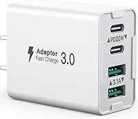 Vista 10 de SCCVEE Cargador de pared USB C, 40 W, 4 puertos USB C, bloque de carga rápida, doble puerto PD+QC, enchufe de pared multipuerto tipo C para iPhone