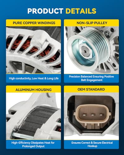 Image of PHILTOP 11538N Alternator 150 Amp Compaitble with 2013-2014 2016-2017 Pathfinder To 07 /2016,2015 Pathfinder 3.5L,2015-2017 Murano 3.5L To 09 /2016,with INFINITI,14-16 QX60 3.5L,13 JX35