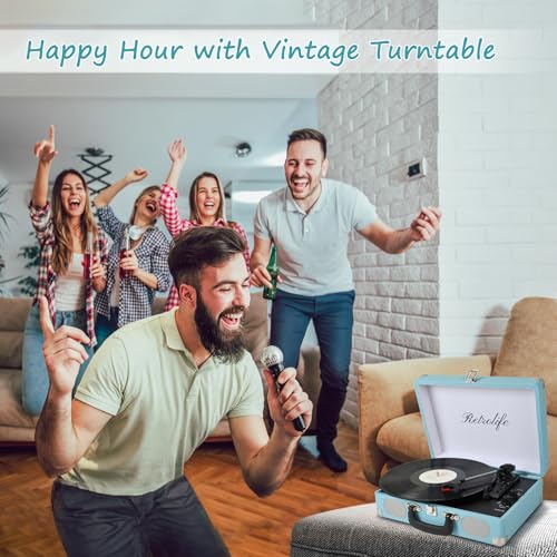 Image of Vinyl Record Player 3-Speed Bluetooth Suitcase Portable Belt-Driven Record Player with Built-in Speakers RCA Line Out AUX in Headphone Jack Vintage Turntable