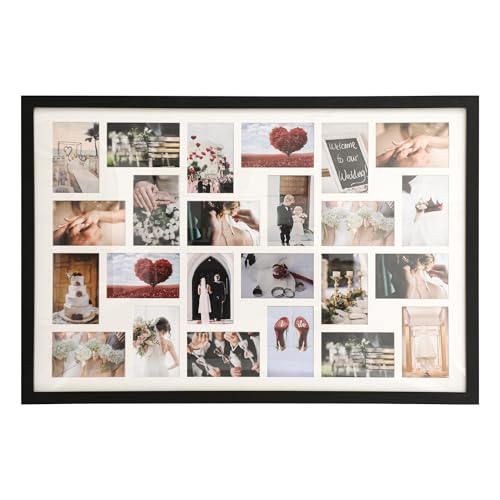 Solid Wood, Multi Large Aperture Photo Picture Frame, Versatile Collage Display with Durable Transparent Board, Wall or Tabletop Decor, Holds 24 Photos 6"x4"(Black)