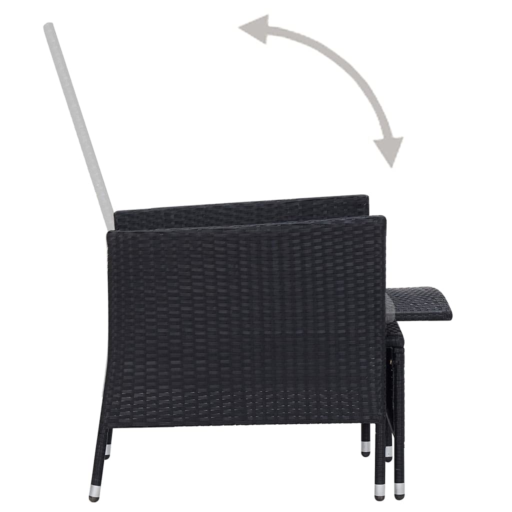 vidaXL Sedia da Giardino Reclinabile con Cuscino in Polyrattan Nero