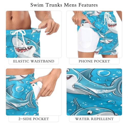Lovely Sharks Men's Swim Trunks with Liner Quick Dry Beach Shorts Swimwear Bathing Suit S-XXL2