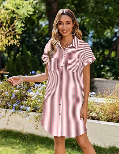 Image of Zeagoo Summer Dresses for Women 2026 Cotton Button Down Short Sleeve Tshirt Dresses Casual Mini Beach Dress