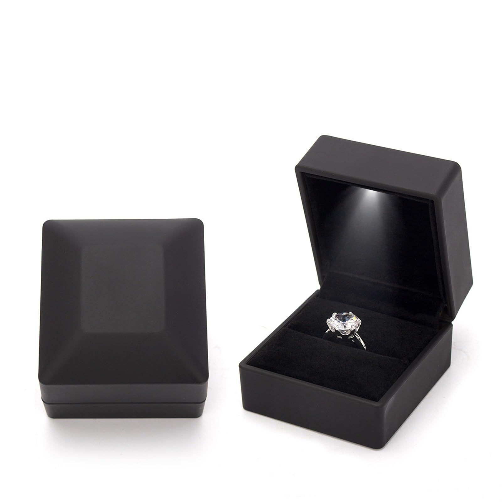 JFNKLFG 1 Pcs Jewelry Ring Box Luxury Velvet Rubber Necklace Pendant Gifts Display With Light For Proposal Engagement Wedding Case for Proposal, Wedding(C-Black)