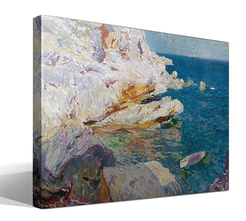 cuadrosfamosos.es | Cuadro | Canvas | Wall Art | Rocas de Jávea y el Bote Blanco de Joaquín Sorolla | Impresión Giclée sobre lienzo de algodón 100% | Bastidor de 3cm | 70x95cm