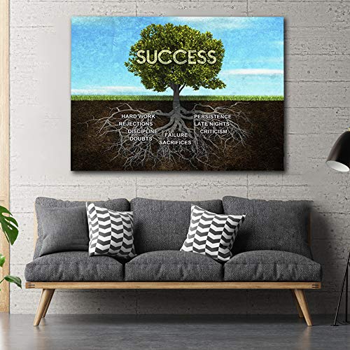 Image of Motivational and Inspirational Canvas Wall Art Nutrions of Success Tree Quotes Art Poster Blue Sky and Green Tree Art Prints Modern Framed Wall Decor Artwork Paintings for Office Bedroom 32 inchx48 inch