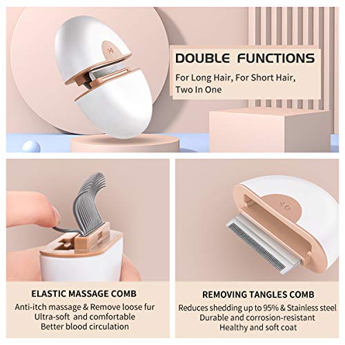 Cat Hair Removal Comb Dog Grooming Brush 2 in 1 Pet Massage Shedding Brush Portable Self Cleaning Tools for Short Long Haired Puppy & Kitten & Rabbit & Little Pets - Thumbnail 2