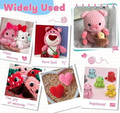 ilauke 6 x 50 g (6 x 70 m) Chenille Garn, Samt Chenille Wolle zum Häkeln und Stricken mit Nadeln mit Handtasche, Rosa Babywolle zum Stricken Weich für Kleidung, Decken, Schals, Kuscheltiere Amigurumi