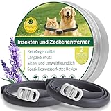 2 Pcs Floh Zeckenhalsband für Katzen & Hunde | Bis zu 16 Monate Langzeitschutz | Natürlicher Floh- und Zeckenschutz | Wasserdichter Verstellbares (Schwarz, Universal)