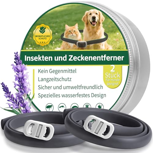 2 Pcs Floh Zeckenhalsband für Katzen & Hunde | Bis zu 16 Monate Langzeitschutz | Natürlicher Floh- und Zeckenschutz | Wasserdichter Verstellbares...