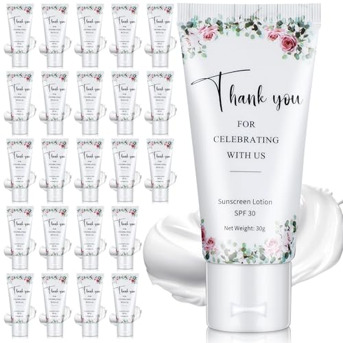Image of 24 Pcs Travel Size Mini Sunscreen Bulk for Summer Vacation Spf 30 Water Resistant Sunscreen Lotion Sunblock for Thank You Gifts Hawaiian Wedding Pool Party Favor (Floral)