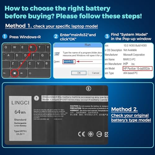 Image of GRT01 Battery Replacement for Dell Latitude 5421 5431 5521 5531 Precision 3470 3561 3571 3581 3591 Mobile Workstation Alienware m17 R5 AMD Gaming 00P3TJ 0P3TJ 0R05P0 05RGW 64Wh 15.2V