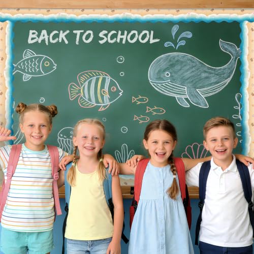 Image of BeYumi Beach Waves Border Trim - 65ft Back to School Ocean Rolled Border | Realistic Beach Sea Sand Coastal Summer Scalloped Bulletin Board Set Classroom Office Chalkboard Party Holiday Decoration