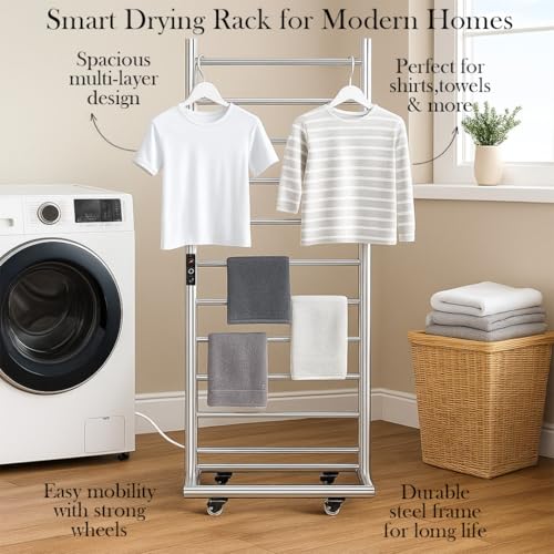 Image of MORZZE MTW-12050 Electric Towel Warmer, 12 Bar SUS 304 Stainless Steel Heated Towel Rack, 122W Wall Mounted Bathroom Towel Dryer, Adjustable 30-60C Temperature, 1-8H Timer