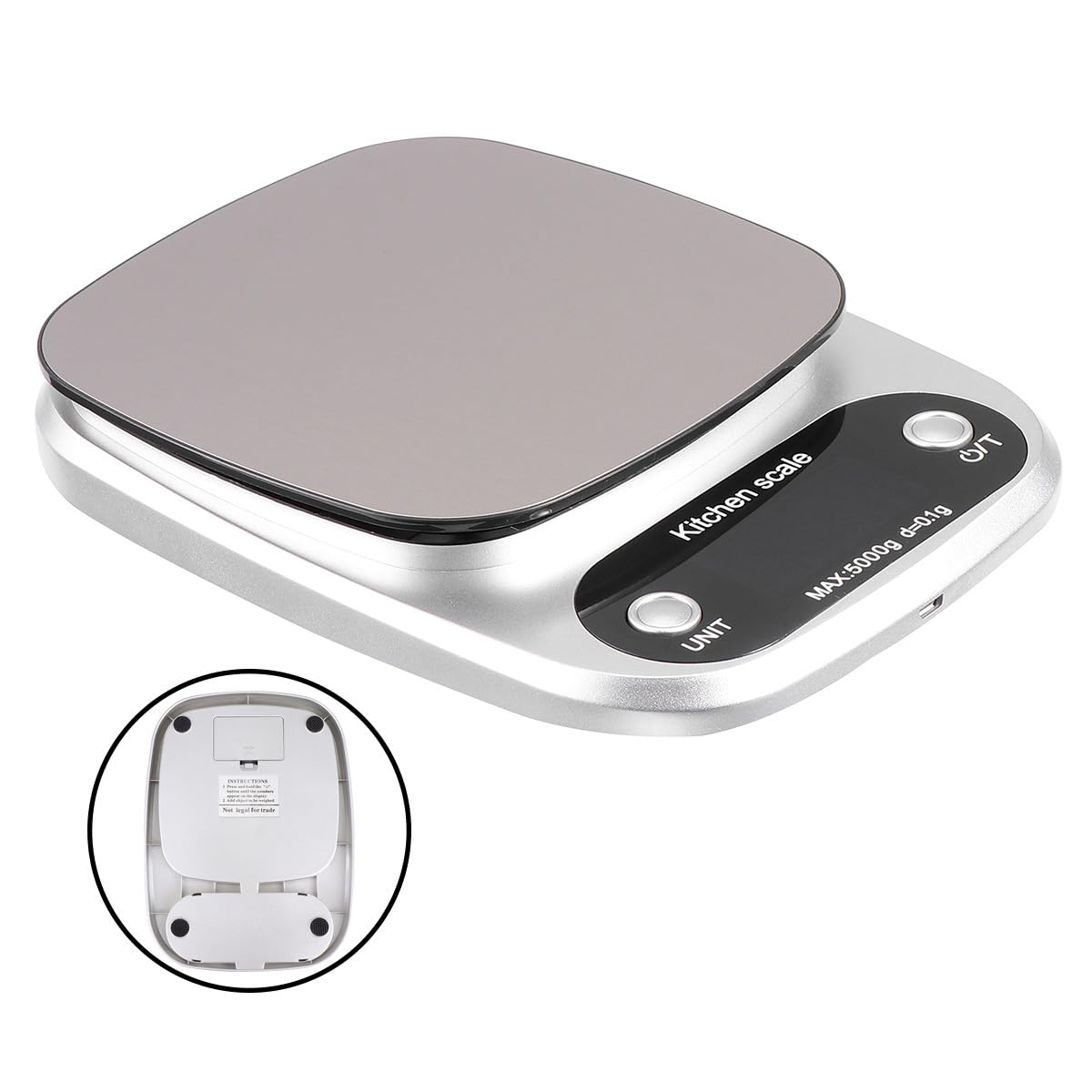 Báscula Capacidad de 5kg Digital de Cocina Portátil de Acero Inoxidable y Precisión de 0,1g Pantalla Lcd Recargable para Uso en Cocina y Joyería