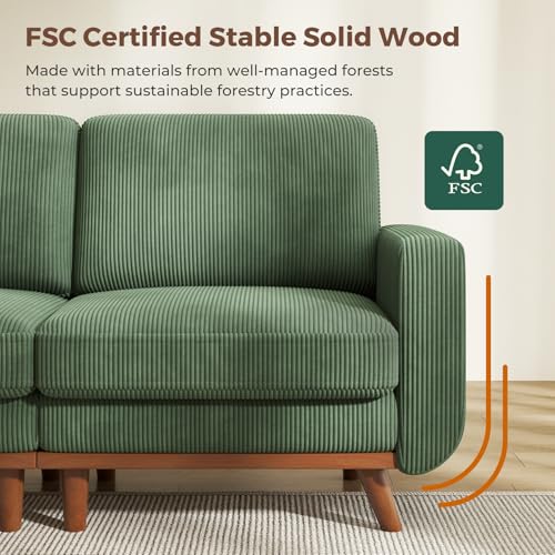 Image of Vesgantti 97 inch L-Shape Modular Sofa, 3-Seat Corduroy Couch with Movable Ottoman, Sectional Sofa for Living Room, Green