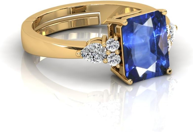 5.00 Carat Square Shape Natural Blue Sapphire Gemstone Gold Plated Ring For Women's - Image 3