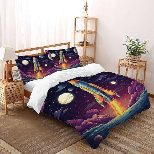Parure de lit linge de lit microfibre super king avec housse de couette space - 2