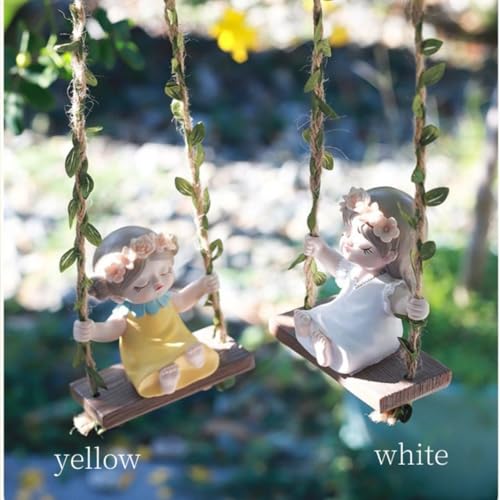 Image of The Decorshed Cute Girl Swing Idol Figurine - Combo Pack of 2 | Decorative Resin Cute Idol of Girl On Jute Rope Swing | Home Decor Item | Ideal for Gardens, Balconies, Windows & Kids Room