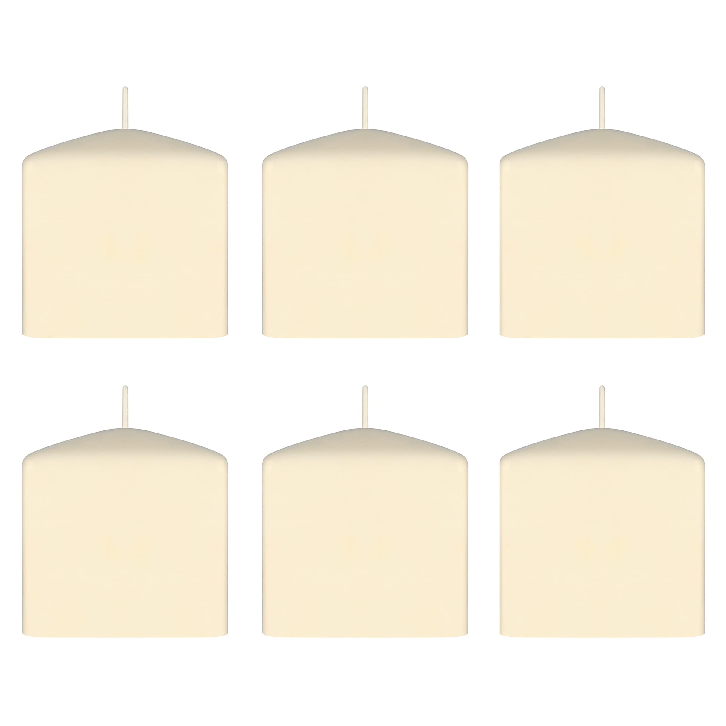 Mega Candles 6 pcs Unscented Dome Top Square Ivory Pillar Candles, Low Cost Single Use Event Wax Candle 3 Inch x 3 Inch, Wedding, Occasions, Events,