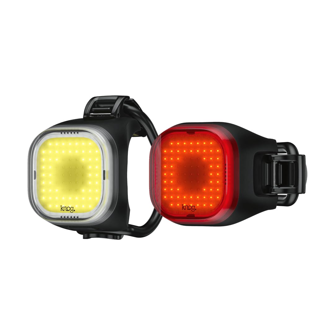 Knog Blinder Mini Bike Light - Bright 50/30 Lumen COB LED Bike Headlight and Tail Light Set, 8 Light Modes, USB Rechargeable, Waterproof, Ultralight 17g Each, 300m Visibility, 30h Runtime, Square