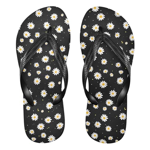 Small White Daisies Black Flip Flop Beach Summer Casual Sandal for Women & Men Shower Shoes 20860715