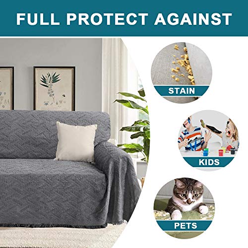 Turquoize Cotton Sofa Cover Couch Cover Grey Couch Protector Sofa Throw Cover For Couches Washable Sectional Sofa Couch Covers For Dogs Feature Geometrical Woven Jacquard Fabric(71"X118",Sofa,Grey) #TOP4