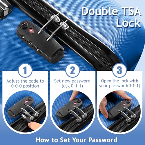 Karl home 3-Piece Luggage Set Travel Lightweight Suitcases with Rolling Wheels, TSA lock & Moulded Corner, Carry on Luggages for Business, Trip, Dark Blue (20"/24"/28")2
