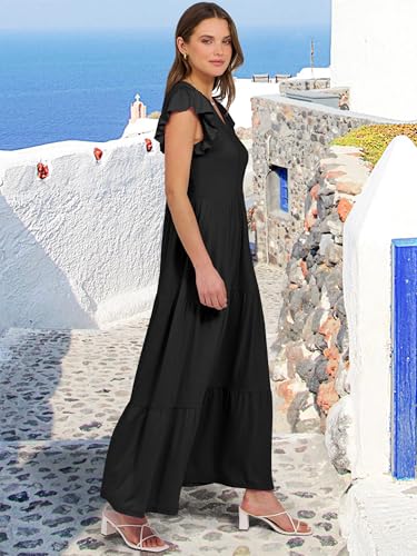 ANRABESS Womens Summer Casual Maxi Dress V Neck Ruffle Sleeve Long Dresses Fashion Flowy Tiered Boho Beach Vacation Sundress4