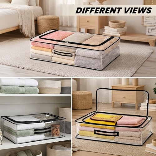 Image of Storite Medium PVC Underbed Storage Bag with Handles, Clear Window & Zipper Lock | Space Saving /Foldable /Rectangular Quilt, Comforter, Blankets,Clothes Storage Bag -Transparent (58x33x15 cm)