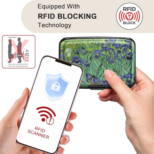 Image of ELFISH Mini RFID Aluminum Wallet Credit Cards Holder Business Card Case Metal ID Case for Men Women(Iris Flower)