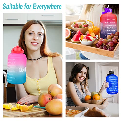 Image of QuiFit 1 Gallon Water Bottle - with Straw & Motivational Time Marker Leak-Proof BPA Free Reusable Gym Sports Outdoor Large(128OZ /73OZ) Capacity Water Jug