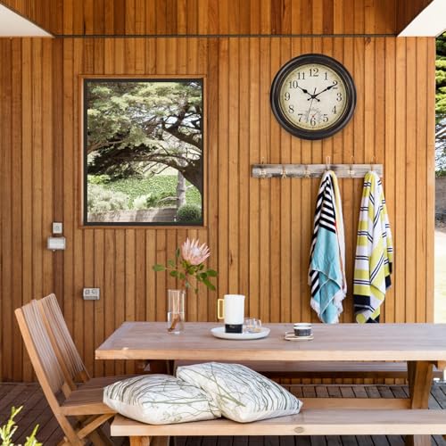 jomparis 30CM Outdoor Wanduhr mit Thermometer Außen wanduhr Wasserdicht und Wetterfest für Garten Terrasse Pool Patio(Bronze)