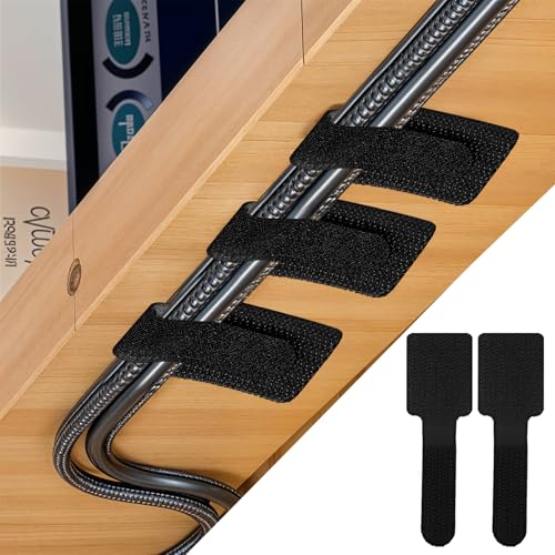 HJZHII 50PCS Hook and Loop Cable Ties, Self Adhesive Hook and Loop Cable Straps Adjustable Cable Management Wire Organizer Adhesive Cord Wrappers Keeper Cord Holder Cord Organizer(Black)