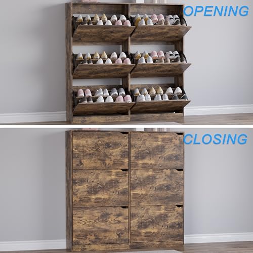 Shoe Cabinet with 6 Flip Drawers, Slim Narrow Shoe Storage Cabinet, Freestanding Shoe Organizer for Entryway, Hallway, Foyer