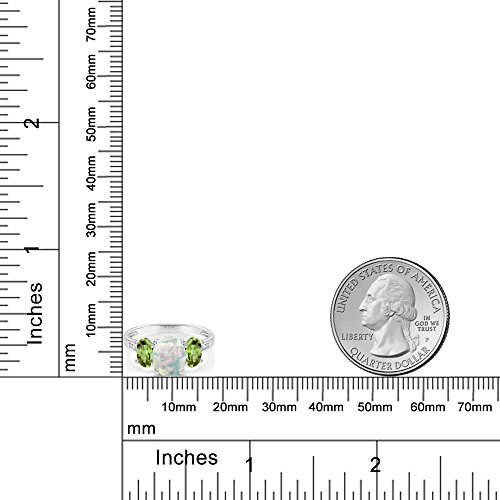 White Simulated Opal and Gemstone Birthstone with Diamond Accents 3-Stone Engagement Ring for Women | 10K White Gold | Oval 8X6MM and 6X4MM | Elegant Wedding Anniversary Promise Ring | Size 5-93