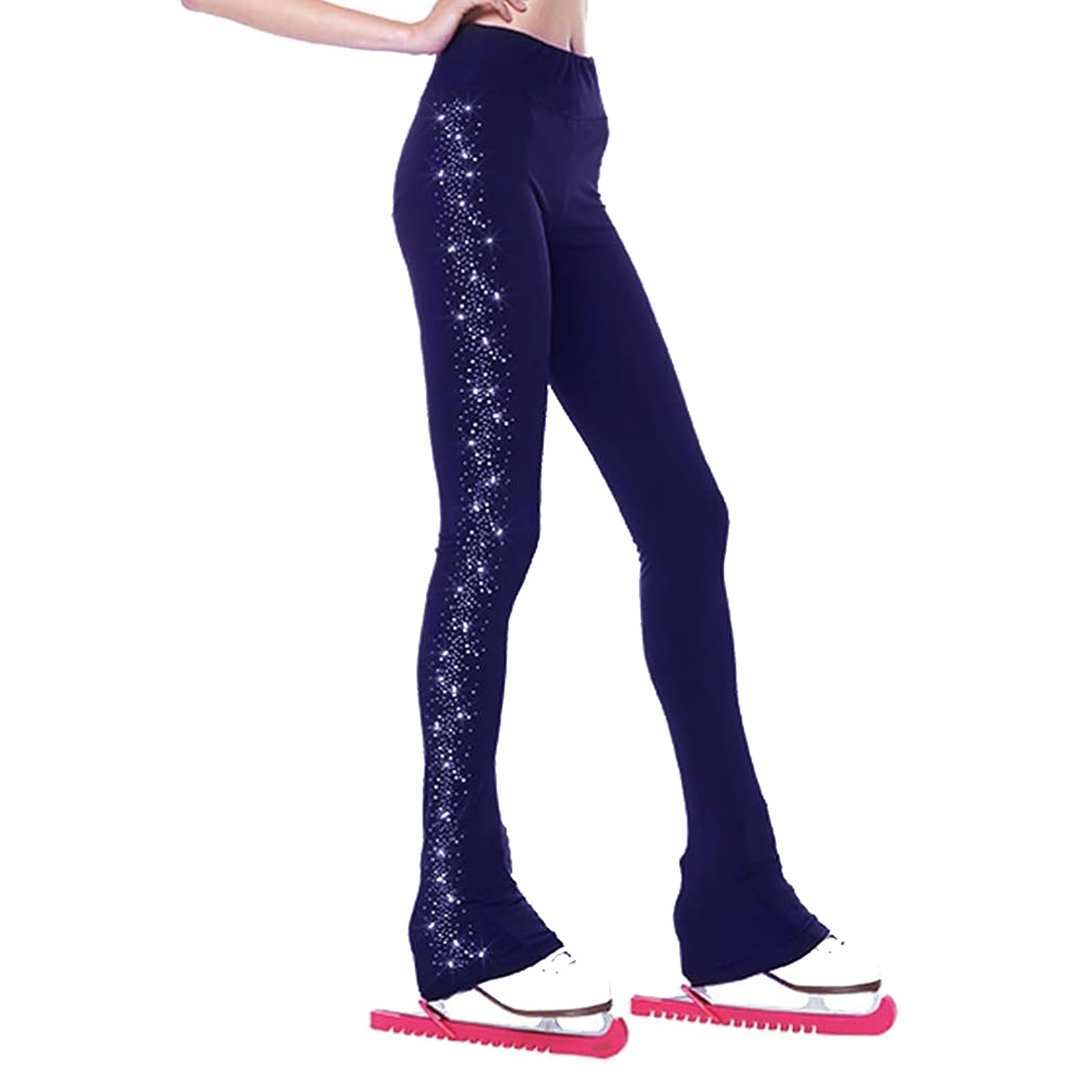 LIUHUO Pantalon de Patinage Artistique pour Filles Qualité Cristal Chaud Entraînement Polaire Stretch Leggings de Patinage