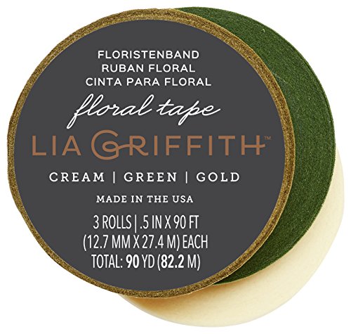 Lia Griffith PLG11024ST Craft Stem Tape, Cream, Green and Gold, 90 Total Yards, 3 Pack