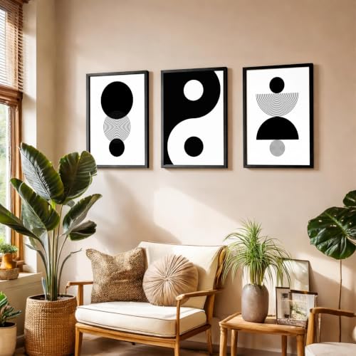 Image of NoWorries Minimalist Moon wall decor framed paintings for living room, Set of 3 Wall art frames for home decoration (Geometric pattern) (Theme-Minimalist) (Art-5, 10x13inch)