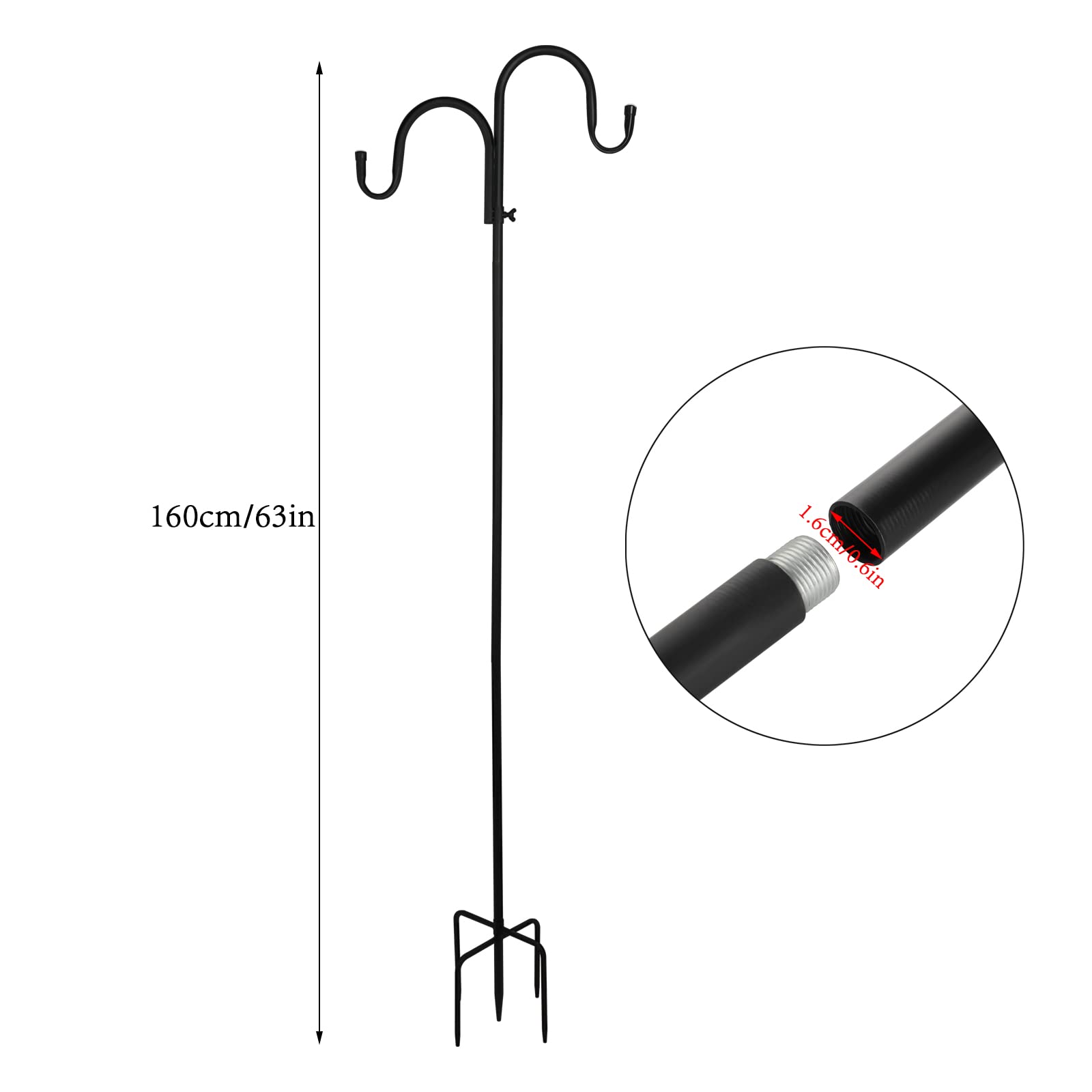 Flueyer Dwupak podwójnych owczarków do użytku na zewnątrz, 160 cm, wytrzymały kij do karmnika dla ptaków z 5-bolcową podstawą, dwustronny stojak na słupek ogrodowy na weselne lampiony na kwiaty, 2 sztuki