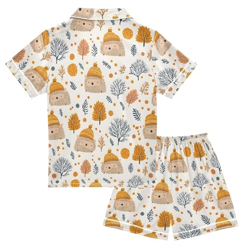Funny Animal Hedgehog Tree Pajamas Set Summer Button Down Sleepwear Pjs Sets Comfy Loungewear2