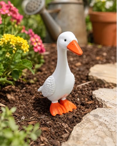 6.3in Porch Goose Statue Large Resin Realistic Cement Finished Lawn Ornament Garden Decor Front Yard Backyard Outdoor Durable Plastic Art for Patio Decorations Geese Animal Sculpture Gift (6.3IN#1)