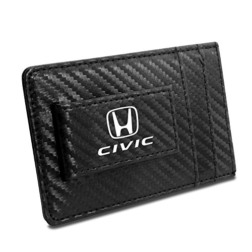 Honda Civic Black Carbon Fiber Leather Wallet RFID Block Card Case Money Clip, 4-3/8